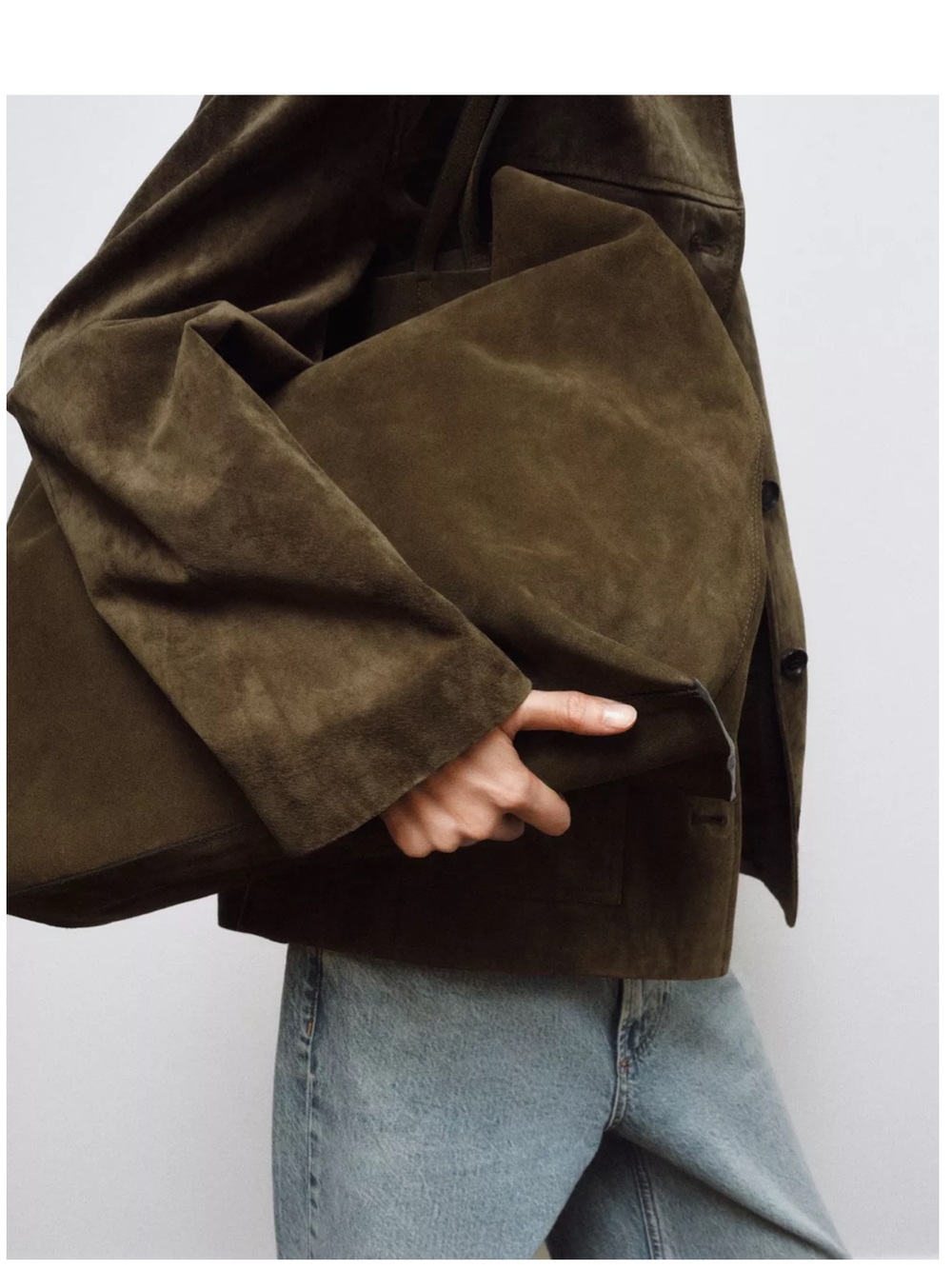 Zara Olive Suede Blazer with Oversized Tote